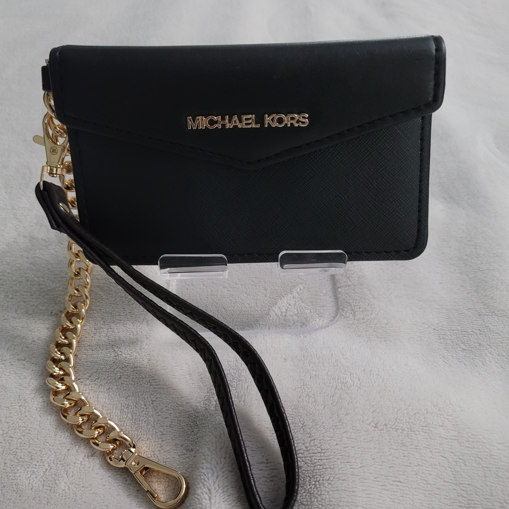 Michael Kors Black Wristlet with Gold Chain